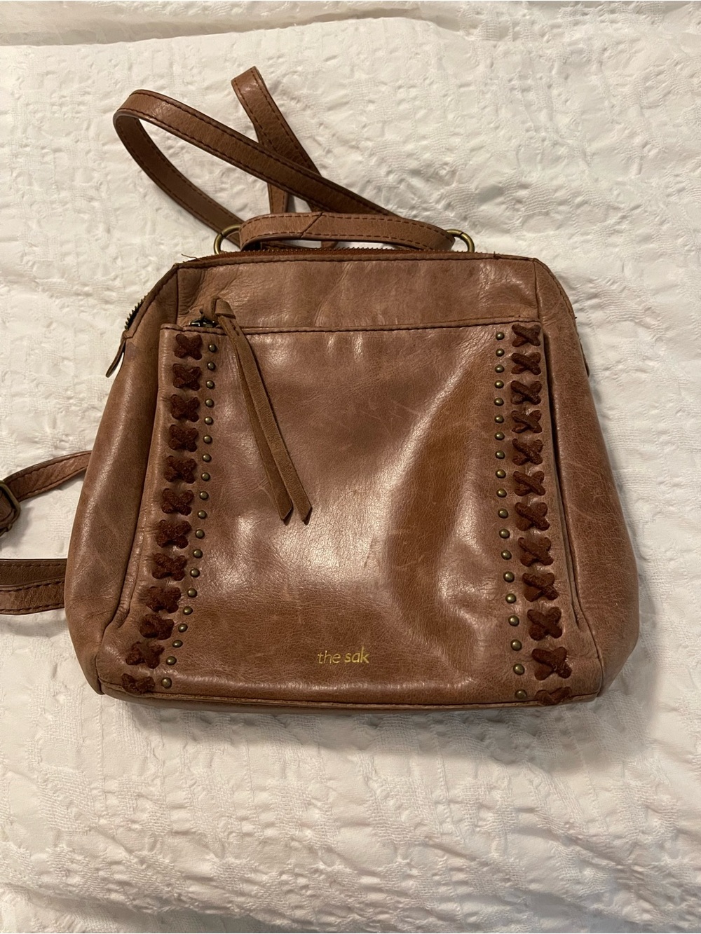 The Sak Loyola Leather Mini Backpack Brown Convertible - Picture 2 of 8